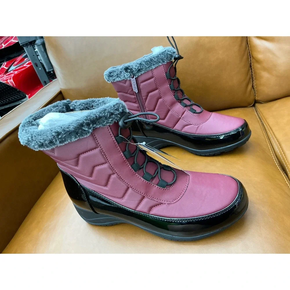 Khombu Margot W Winter Boots Womens 11W Berry New Waterproof Faux Fur Wide